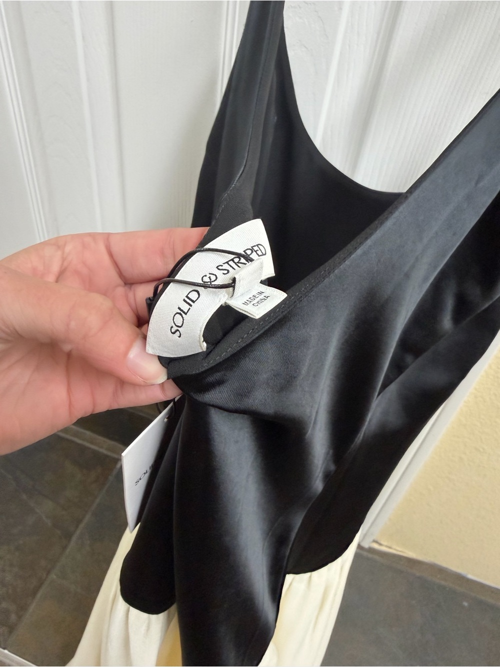 SOLID & STRIPED Talulah Black and Cream Spaghetti Strap Maxi Dress - Picture 4 of 7